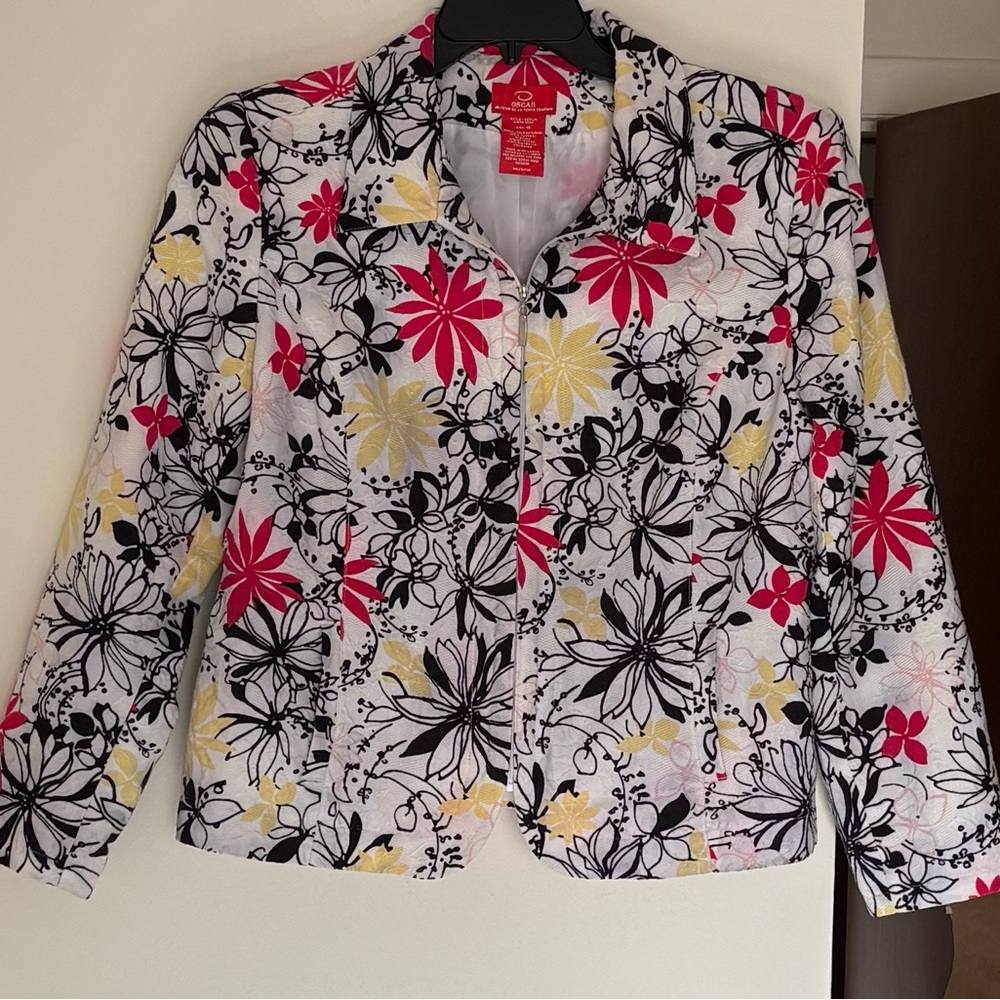 Vintage Oscar de la Renta Floral Full-Zip Blazer/Jacket DopamineDressing Size 16